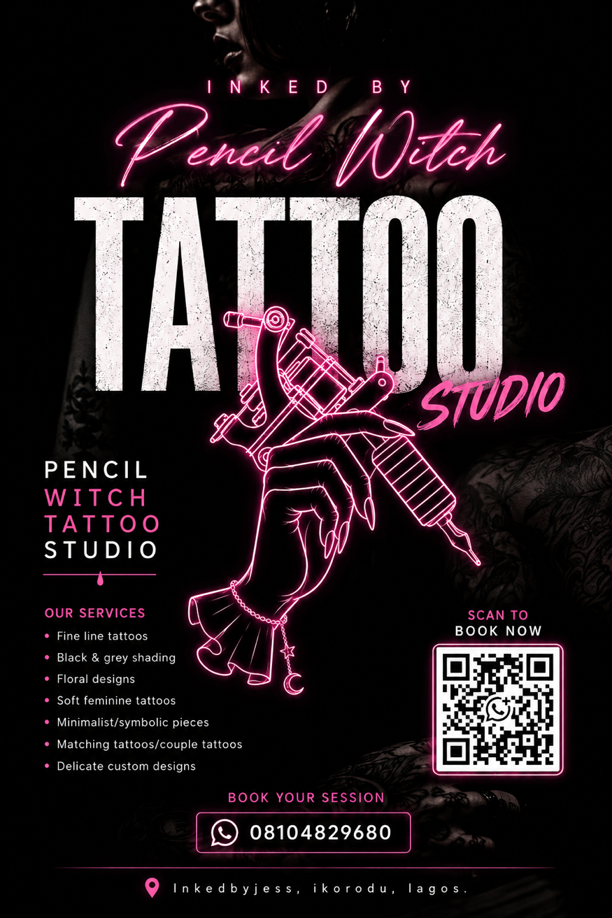 Pencil Witch tattoo studio flyer